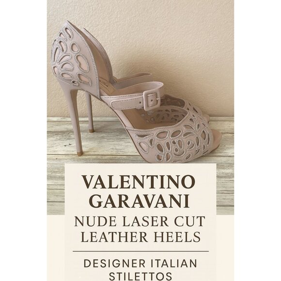 Valentino Garavani Nude Laser Cut Mary Jane Peep Toe Heels Sz 37 Made in Italy - Picture 1 of 15